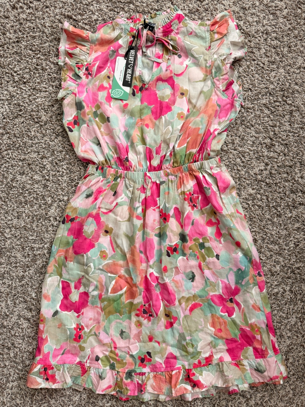 Velvet Heart Pink Multicolor Floral Midi Dress